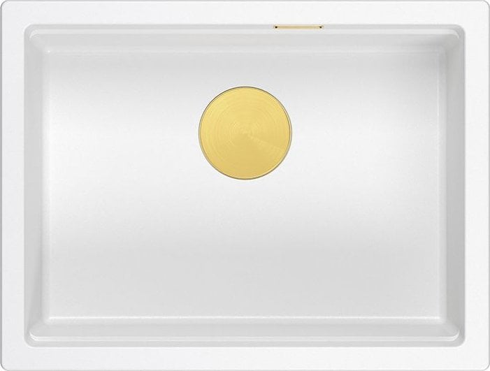 Zlewozmywak GraniteQ LOGAN 100 GraniteQ zlewozmywak snow white 59,5x45,1x21,5 cm 1-komorowy podwieszany z syfonem manualnym złoty