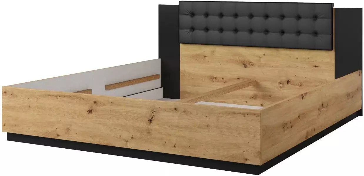 Łóżko SIGMA 180x200 dąb artisan/czarny mat z tapicerowanym zagłówkiem HELVETIA
