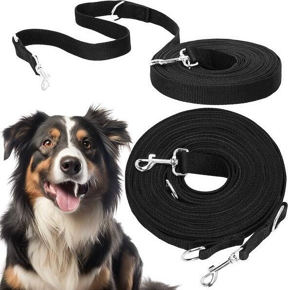 Springos Smycz treningowa, taśmowa dla psa, linka 10 m do 15 kg czarna UNIWERSALNY