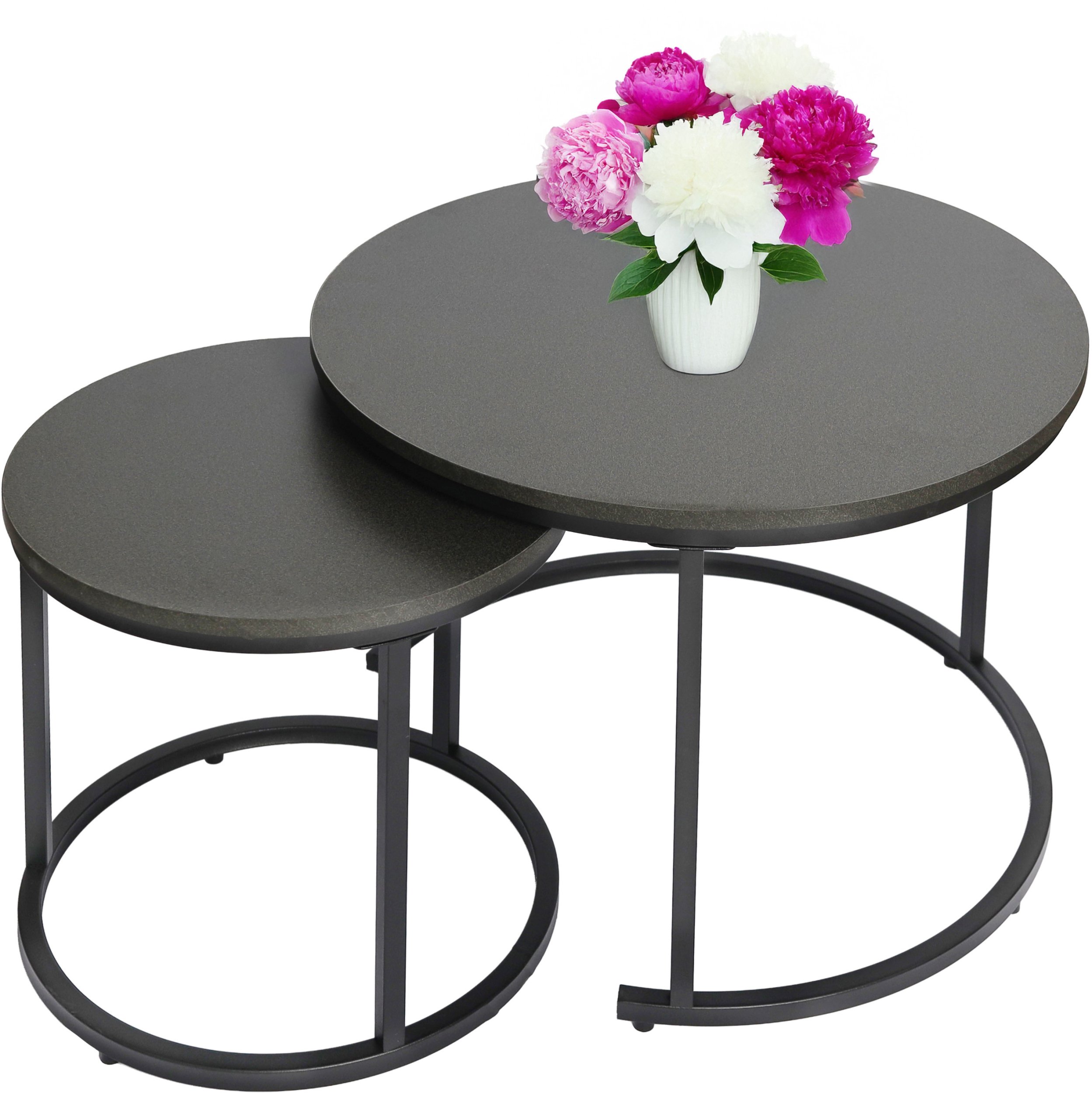 Nowoczesne stoliki kawowe okrągłe zestaw 2w1 loft industrial ława stół stolik grafitowy