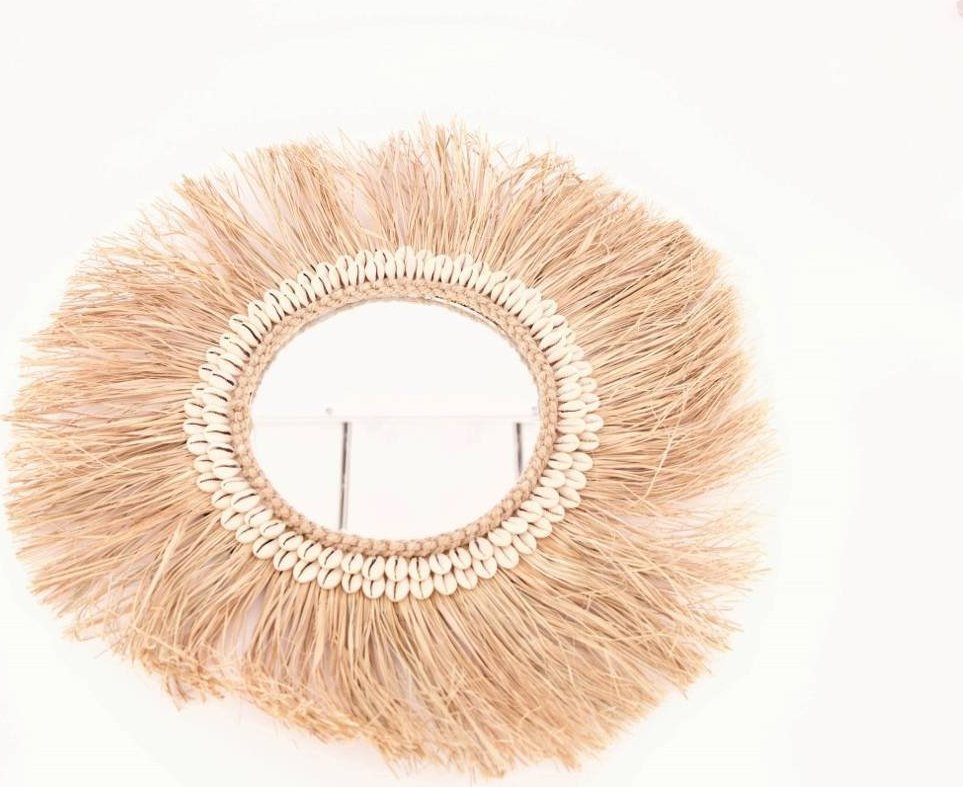 Tajemniczy ogród Lustro dekoracyjne z trawy morskiej z muszelkami 44 cm