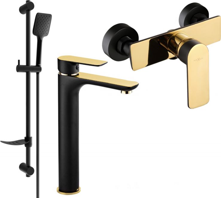 Mexen Mexen Alfa DF62 zestaw prysznicowy, czarny/złoty - 745714DF62-75