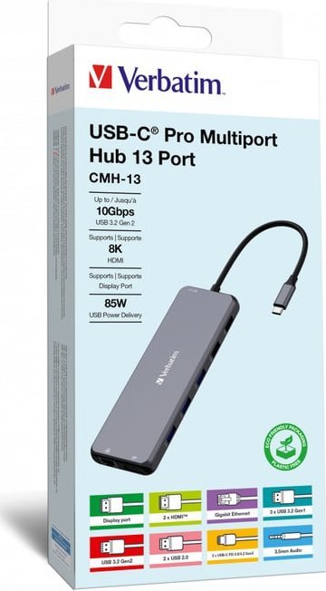HUB USB Verbatim Verbatim CMH-13 USB Type-C 10000 Mbit/s Srebrny