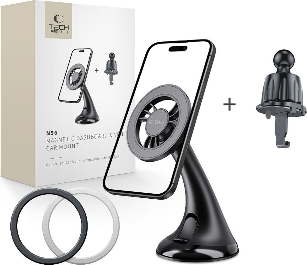 TECH-PROTECT N56 MAGNETIC MAGSAFE DASHBOARD UNRG & VENT CAR MOUNT BLACK