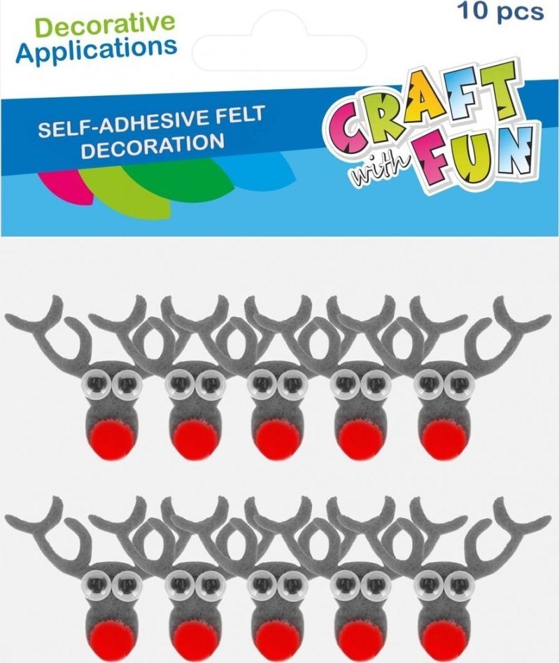 Dekoracja świąteczna Craft with Fun OZDOBA BN FILC RENIFER SPRZYL 10SZT CF PBH12/144