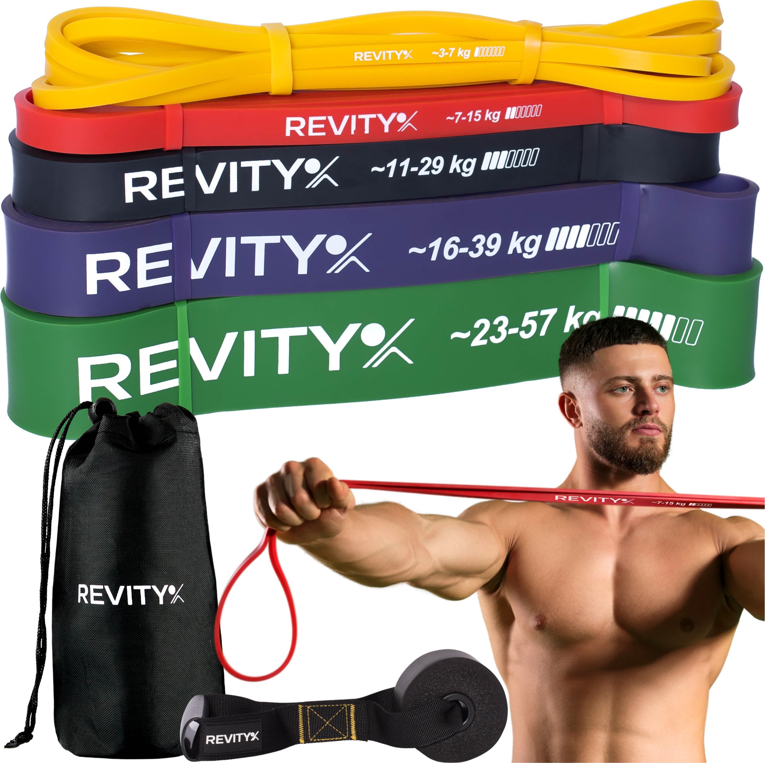 Revity Gumy do ćwiczeń oporowe Power Bands zestaw 5 sztuk 3-57 kg