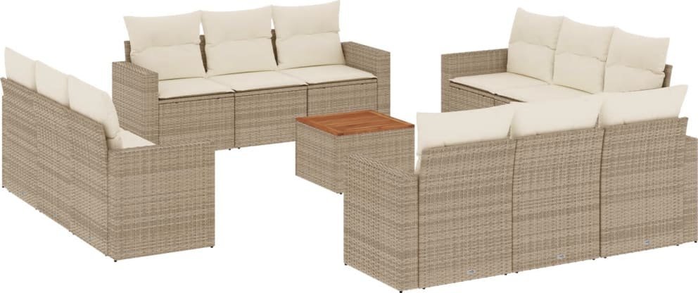13-cz. zestaw mebli ogrodowych z poduszkami, beżowy, polirattan