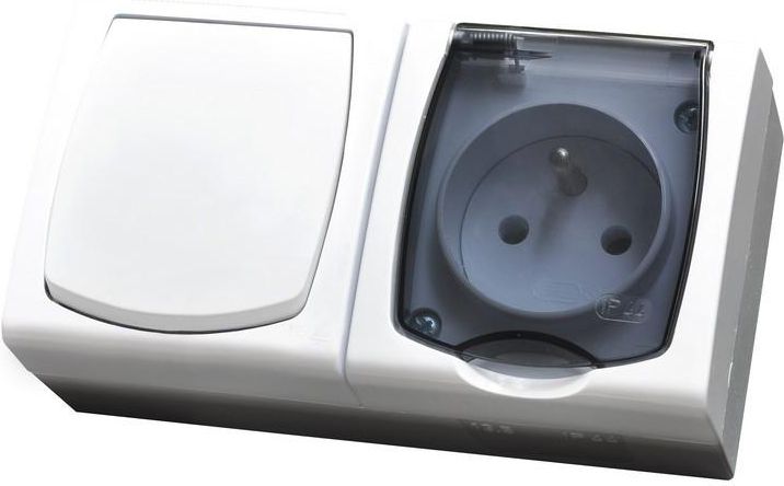 Ospel Łącznik pojedynczy + gniazdo pojedynczy Madera hermetyczne biały (ZH-NŁ1G/00/d)