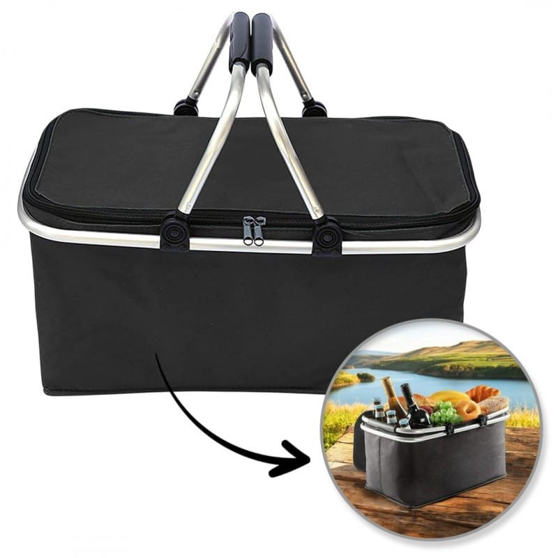 Składany kosz termiczny na zakupy, piknik czarny 47x27x23cm KP01CZ