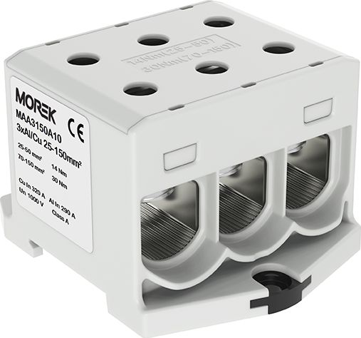 MOREK Złączka szynowa 25-150mm2 szara 6 otwor AL/CU TH35 1P MAA3150A10 Morek 4344