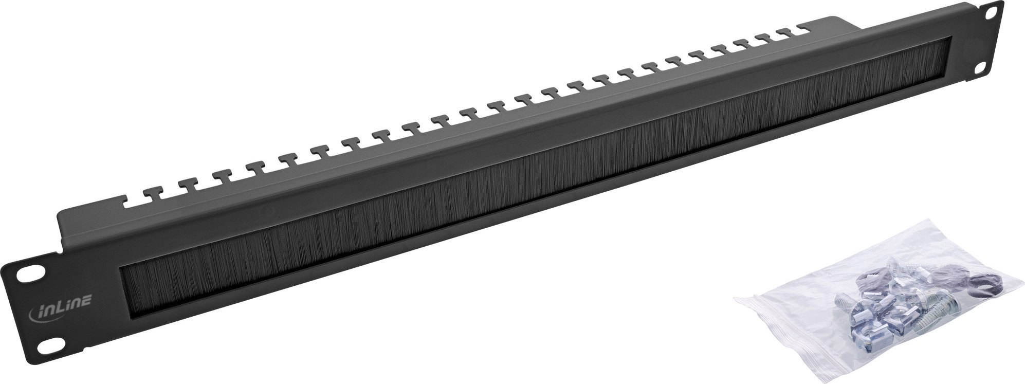 InLine® 19" Kabel Durchführungsplatte mit Bürste und Kabelleiste, 1HE, RAL 9005
