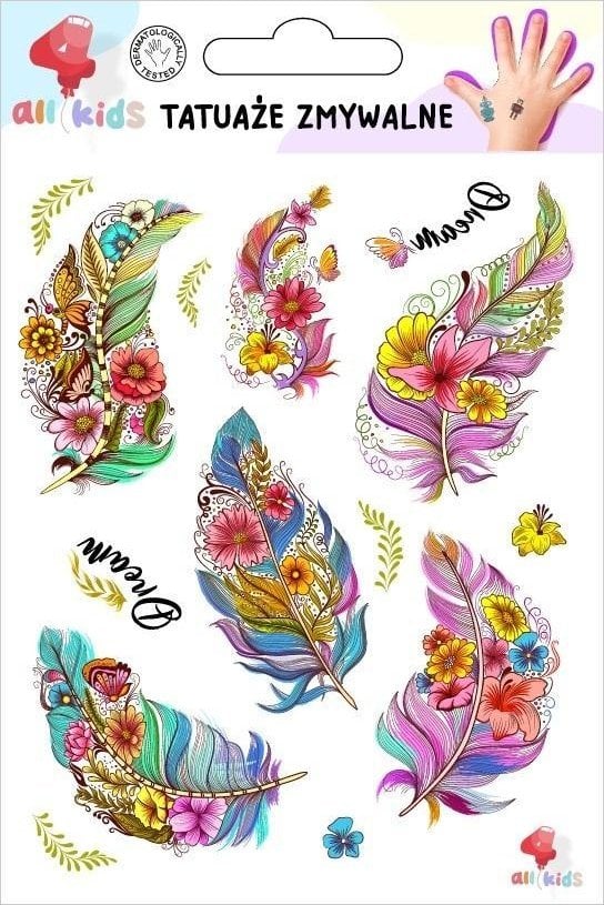 Tatuaże zmywalne dla dzieci Pióra i kwiaty