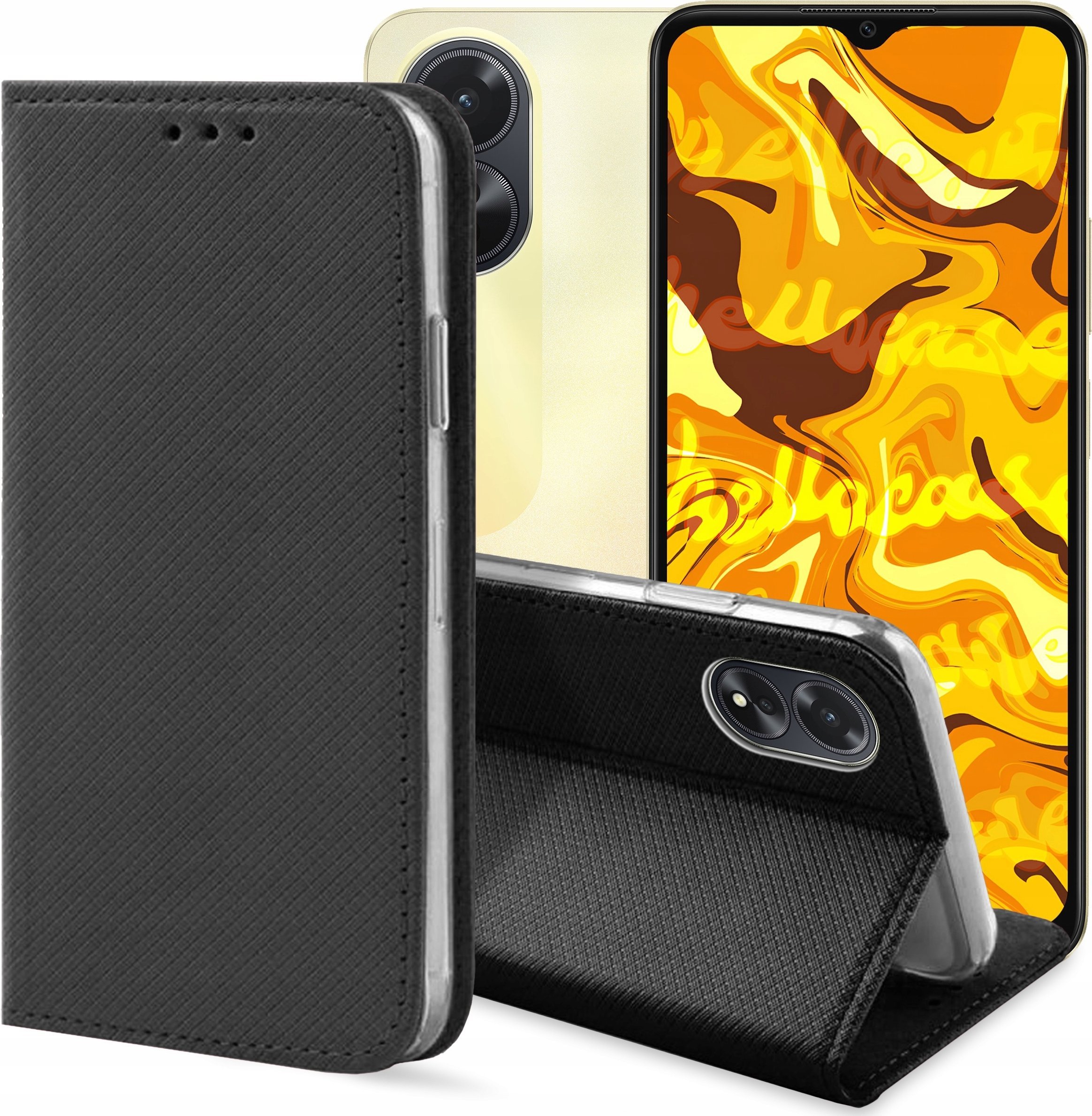 Hello Case ETUI Z KLAPKĄ DO OPPO A38 4G CZARNE ZAMYKANE MAGNETYCZNE KABURA FUTERAŁ