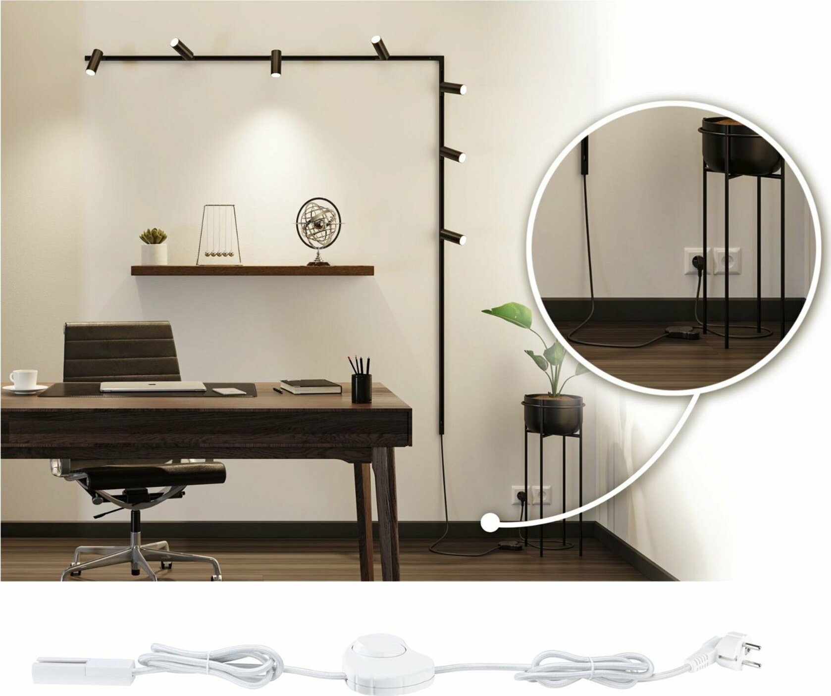 Paulmann Przewód zasilący do szynoprzeowdu Urail 2m z wyłącznikiem max.1000W czarny matowy