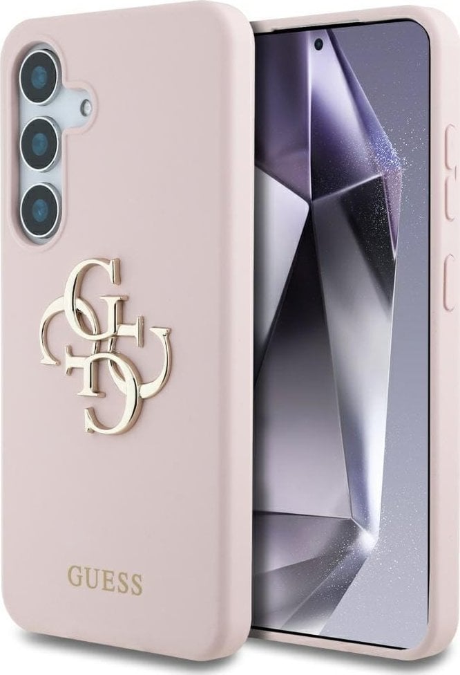 Etui Guess Silicone Big 4G Logo Bottom Script Samsung Galaxy S25 różowy
