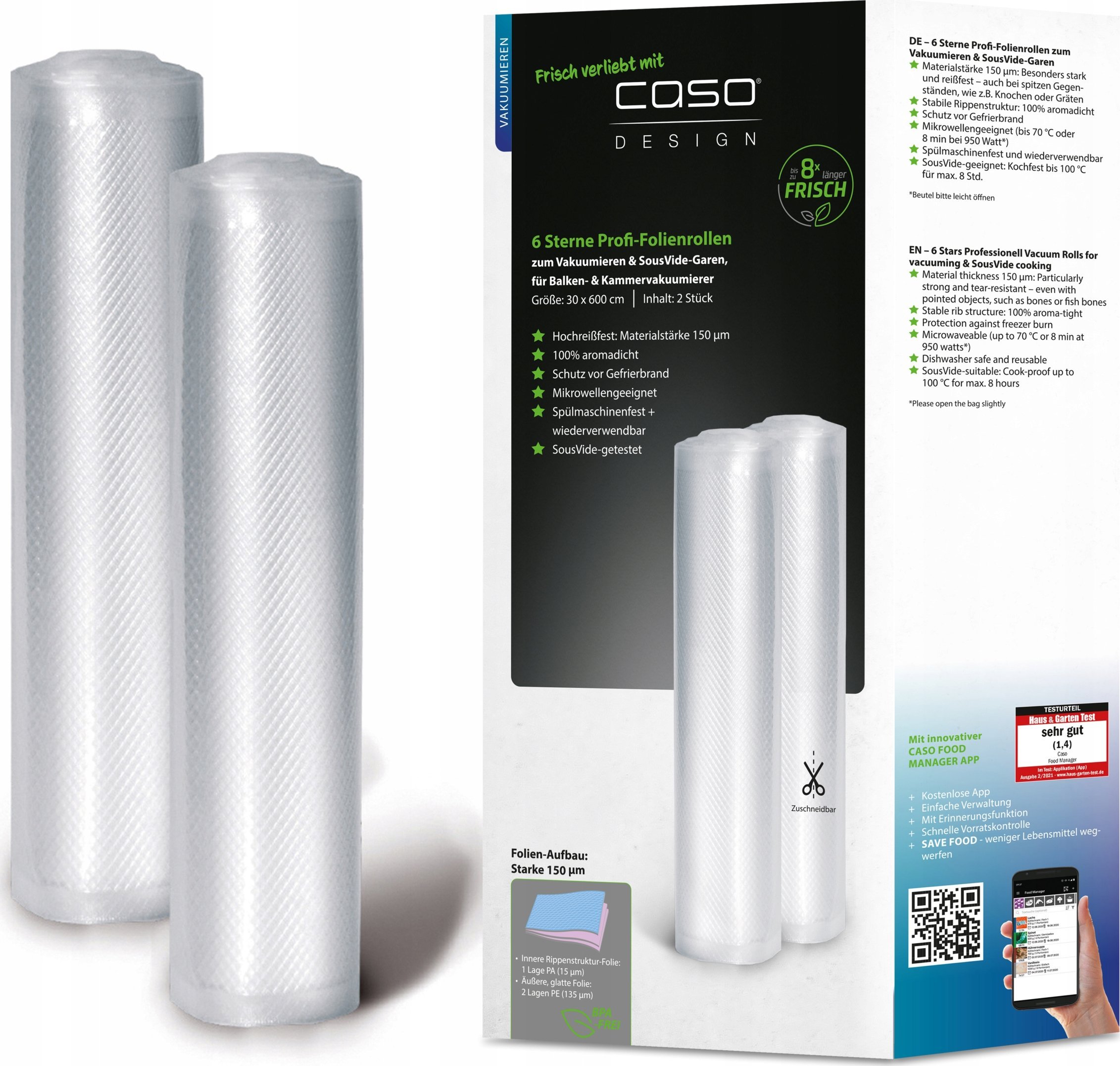 Caso Caso | Vacuum Rolls | 01248 | 2 pcs | Dimensions (W x L) 30 x 600 cm | Transparent