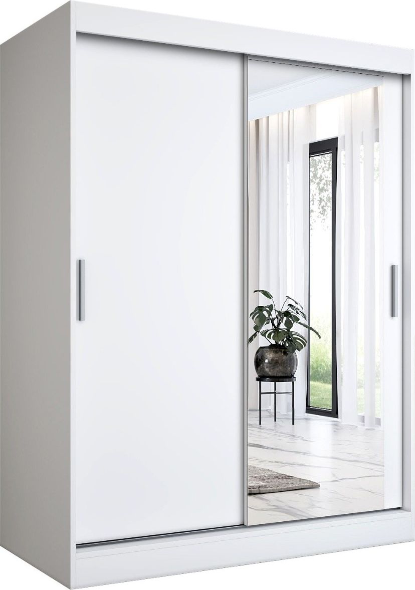 MKPOL Szafa przesuwna MODUO COMFORT 150 biała mat z lustrem po prawej