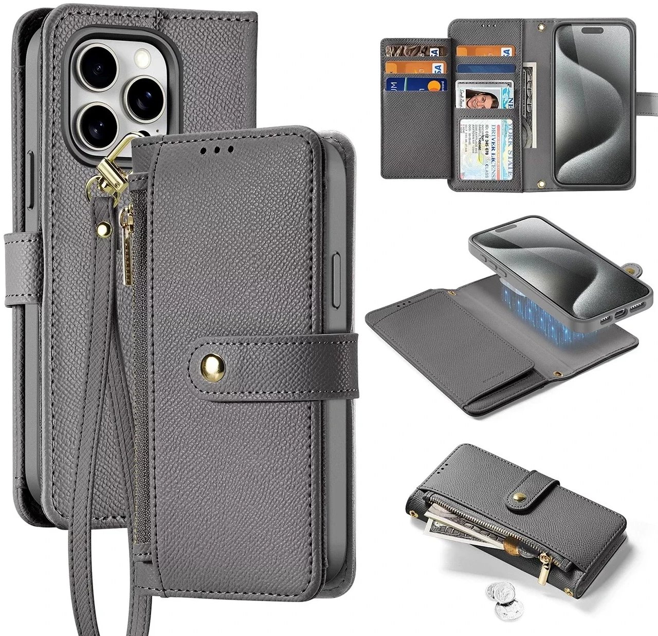 Etui skórzane Dux Ducis Lawa na iPhone 15 Pro Max z MagSafe - szare