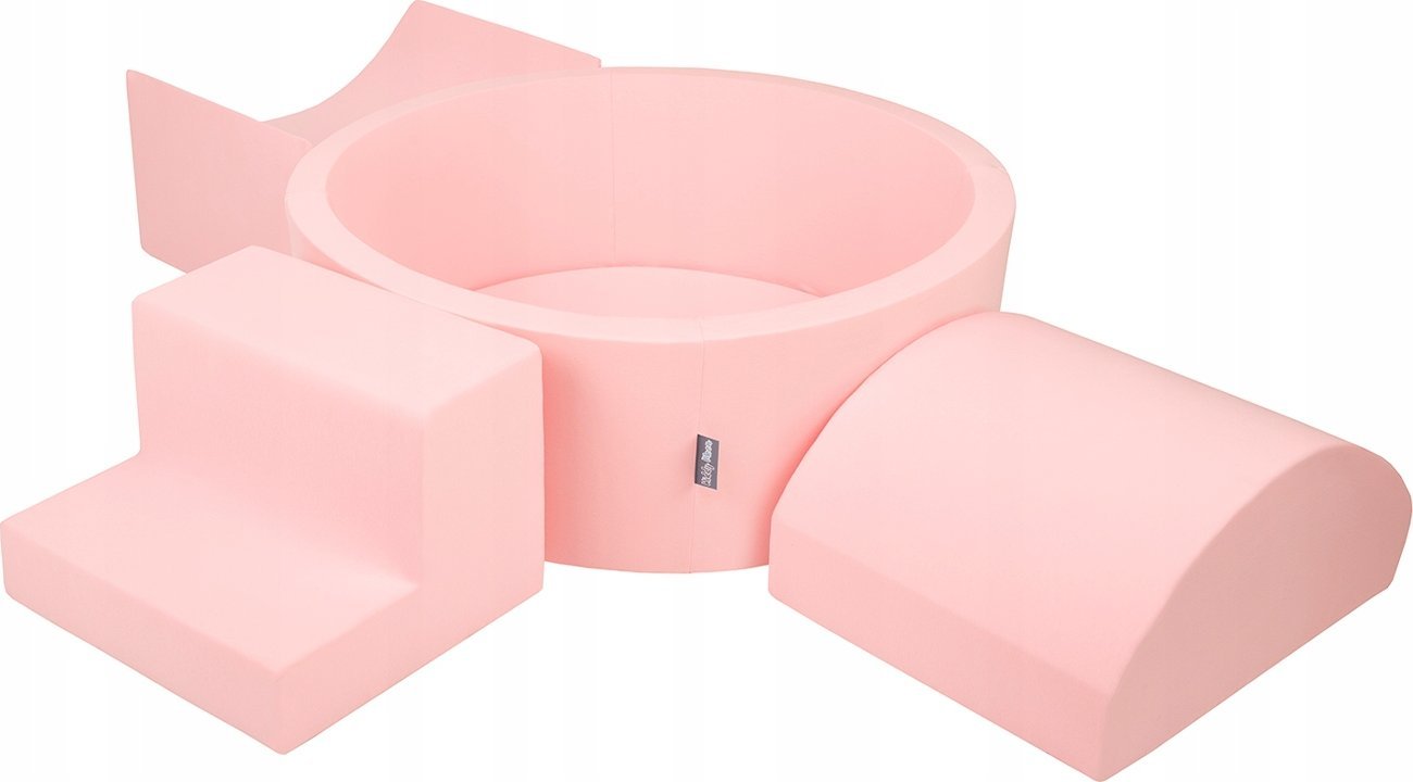 KiddyMoon Piankowy plac zabaw PPZP-OK30D-134 z piłeczkami różowy: biały-szary-pudrowy róż basen 300/rampa L/półwałek L/schodek Zabawka plac zabaw