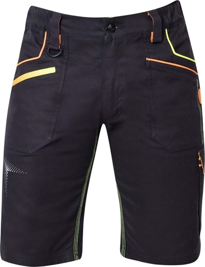 ARDON CREATRON H6652 H6662 - Szorty czarne-neonowe materiał Amalytton odblaski D-ring 7 kieszeni 98% bawełna 2% elastan canvas - czarny H6652 60