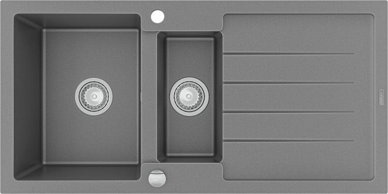 Zlewozmywak Mexen Andres granitowy 1,5-komorowy z ociekaczem 1000 x 500 mm, szary - 6515101510-71