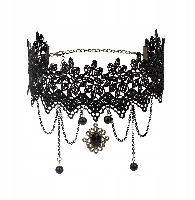 CHOKER Koronkowy Haft Czarny NASZYJNIK Gothic CH03