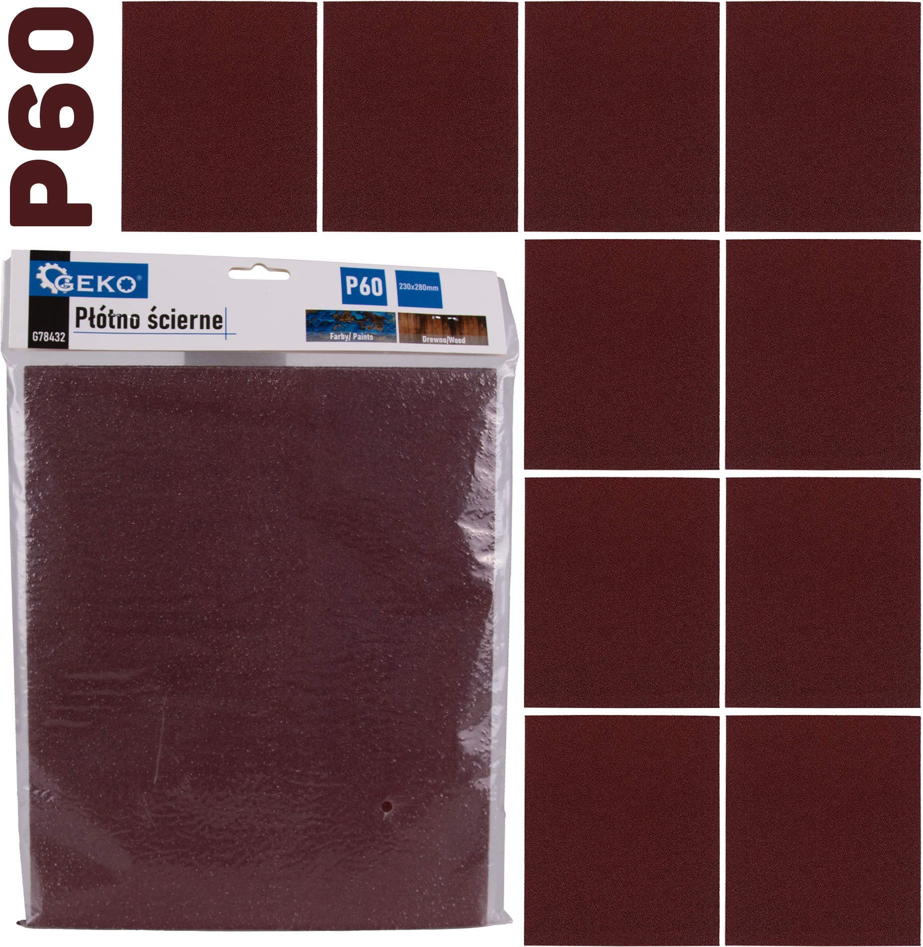 Geko Płótno ścierne – arkusz 230x280mm P60 (10/500)