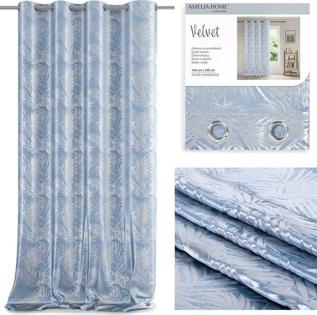 AmeliaHome CURT/AH/VELVET/SILVERLEAVES/BLUE/140X245