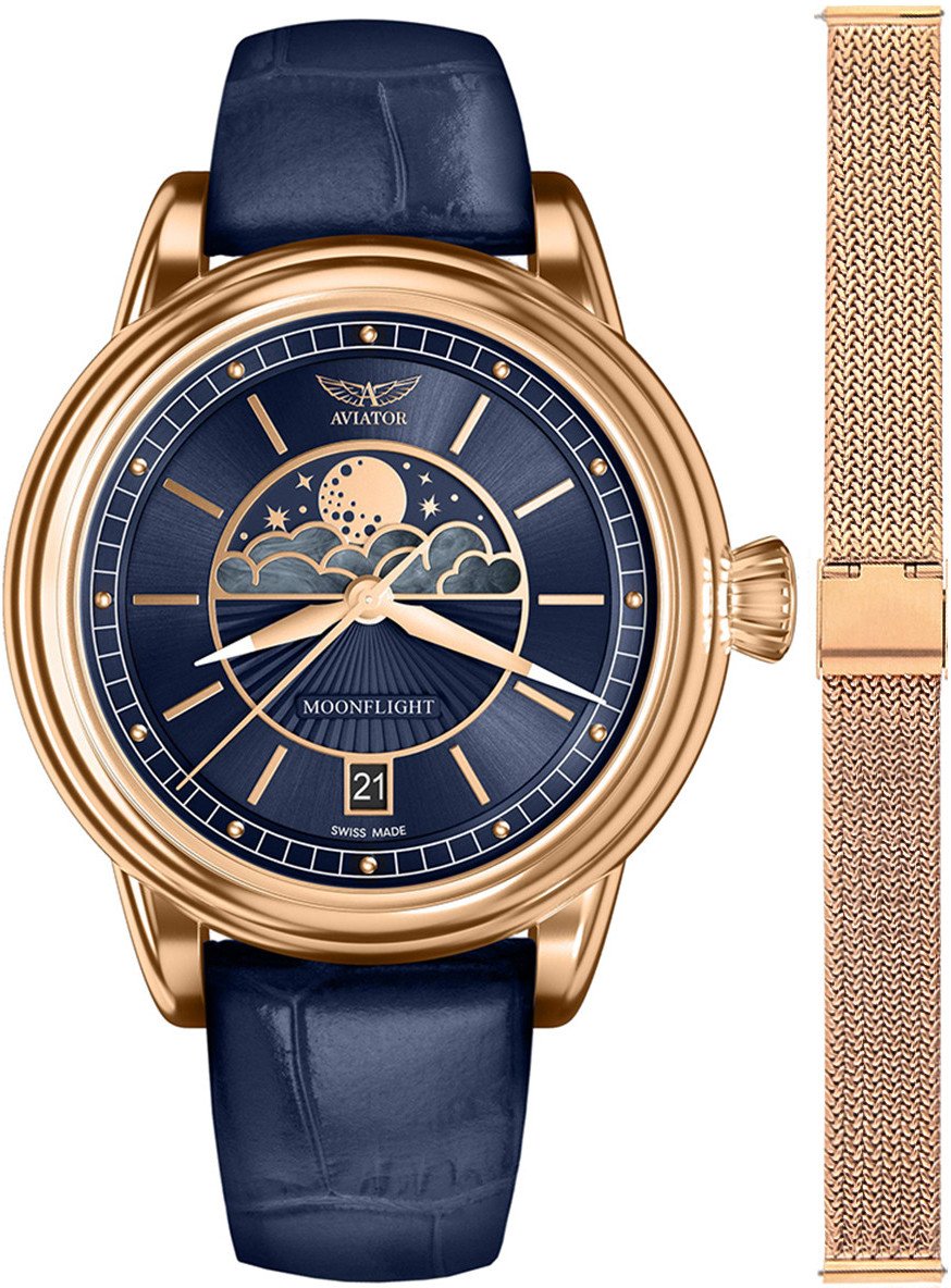 Zegarek damski Aviator V.1.33.2.256.4-SET różowe złoto