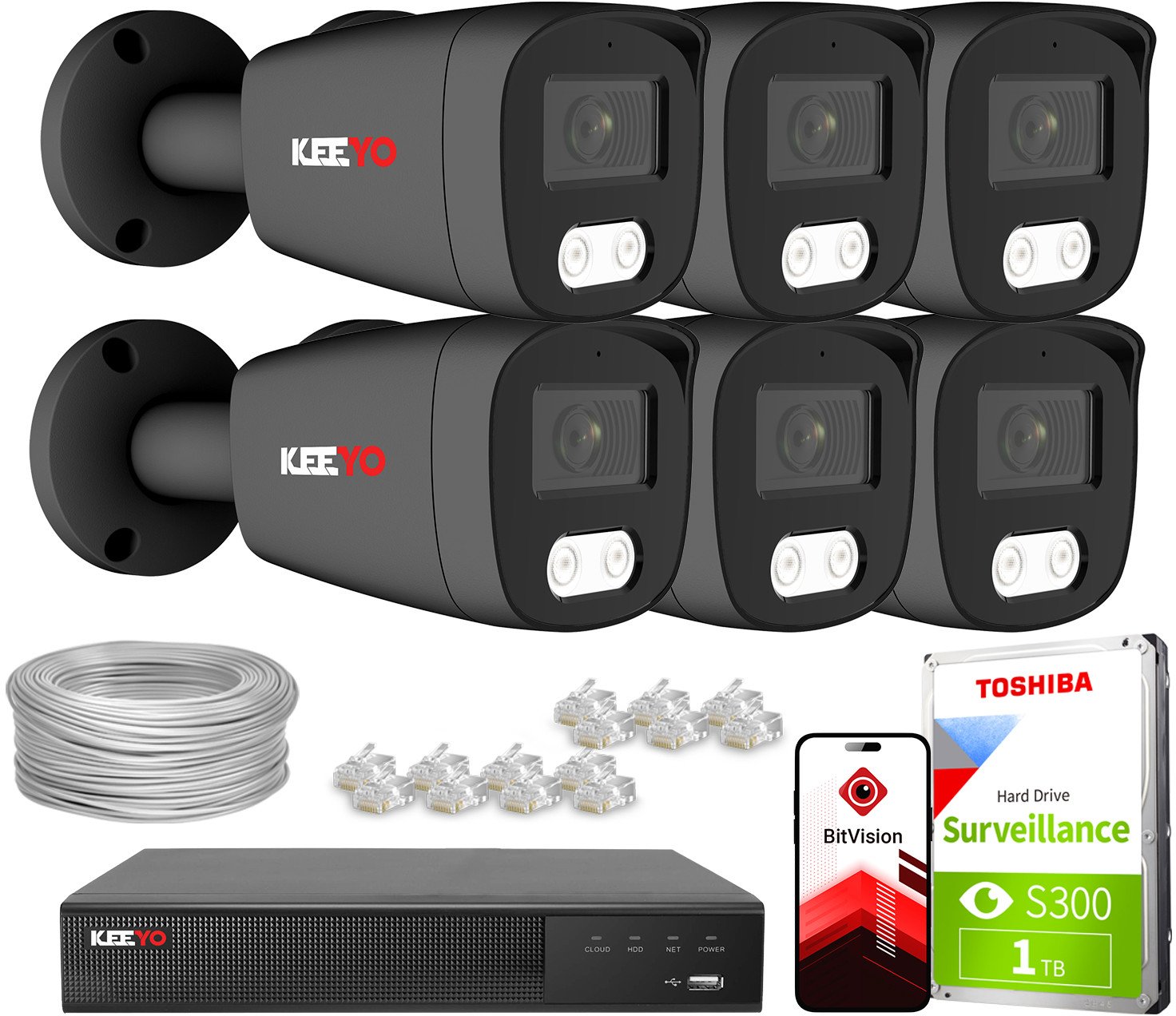 Zestaw do monitoringu IP KEEYO 6x LV-V-IP8M25TF-G-II 8Mpx IR 25m