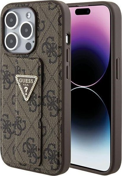 Guess GUHCP15LPGS4TDW iPhone 15 Pro 6.1" brązowy/brown hardcase Grip Stand 4G Triangle Strass