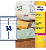 Avery Zweckform Przezroczyste etykiety do drukarek atramentowych 99.1x38.1mm 25 arkuszy (L7563-25)