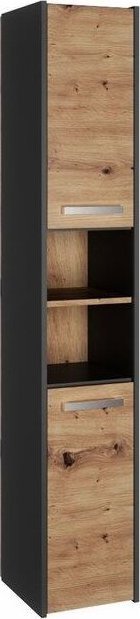 Topeshop Wąska szafka łazienkowa, 30x30x170 cm, antracyt, dąb artisan