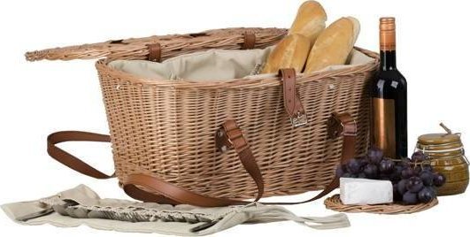 WickerPL XXL wiklinowy kosz na piknik walizka kufer dla 4 osób z obszyciem 54x37 H26 cm