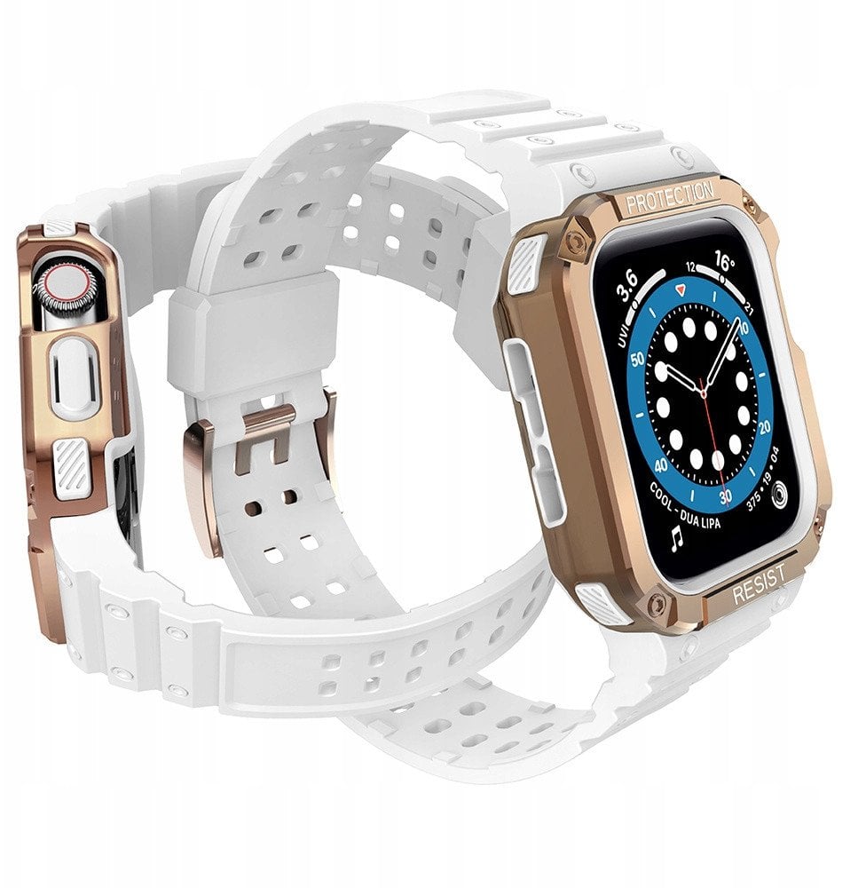 Pasek z etui ochronnym Protect Strap Band do Apple Watch 38 / 40 / 41 mm opaska obudowa pancerna - biały, różowe złoto