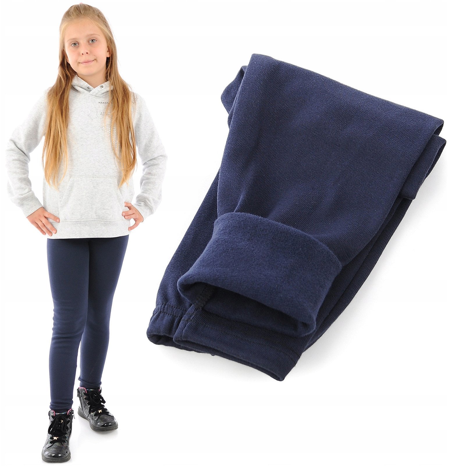 LAEMI Ciepłe elastyczne legginsy dziecięce getry granatowe 116