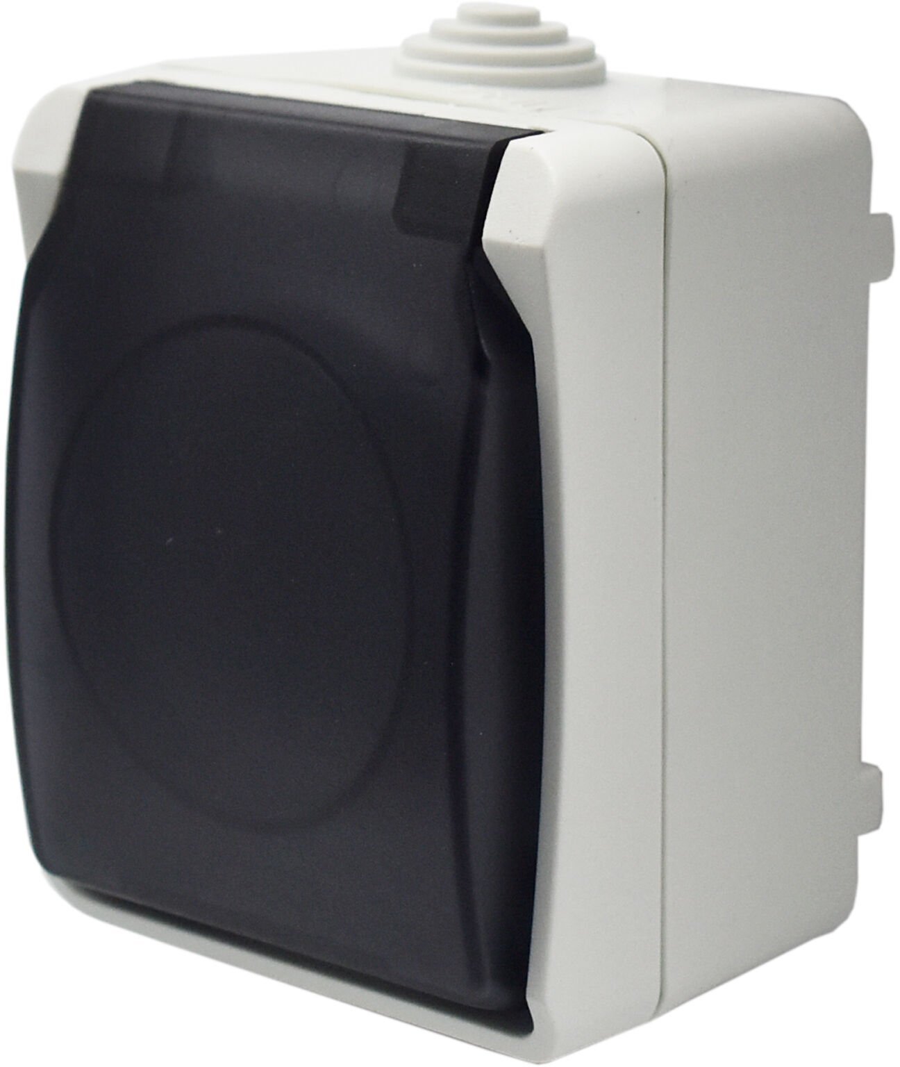 Gniazdo pojedyncze z uziemieniem natynkowe z klapką dymną Aqua Plus IP44 białe / 40116