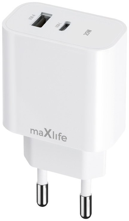 Maxlife ładowarka sieciowa PD QC MXTC-06-25AC 1x USB-C 1x USB 25W biała
