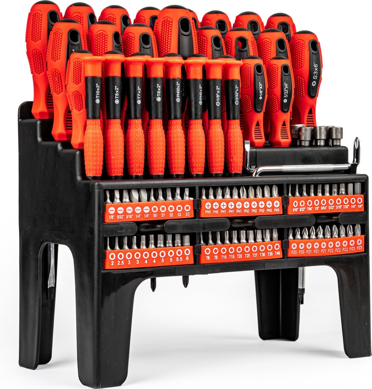 Zestaw śrubokrętów wkrętaków bitów 100el. w stojaku