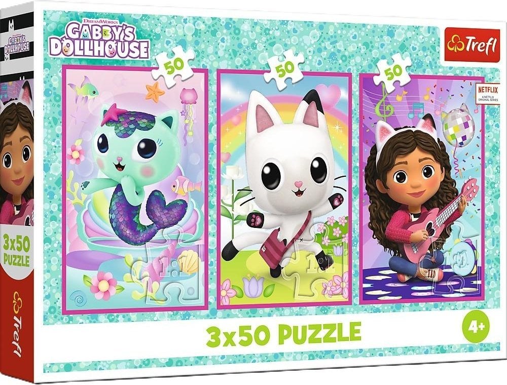 PUZZLE 3x50 Poznajcie Gabby i kotki 34876