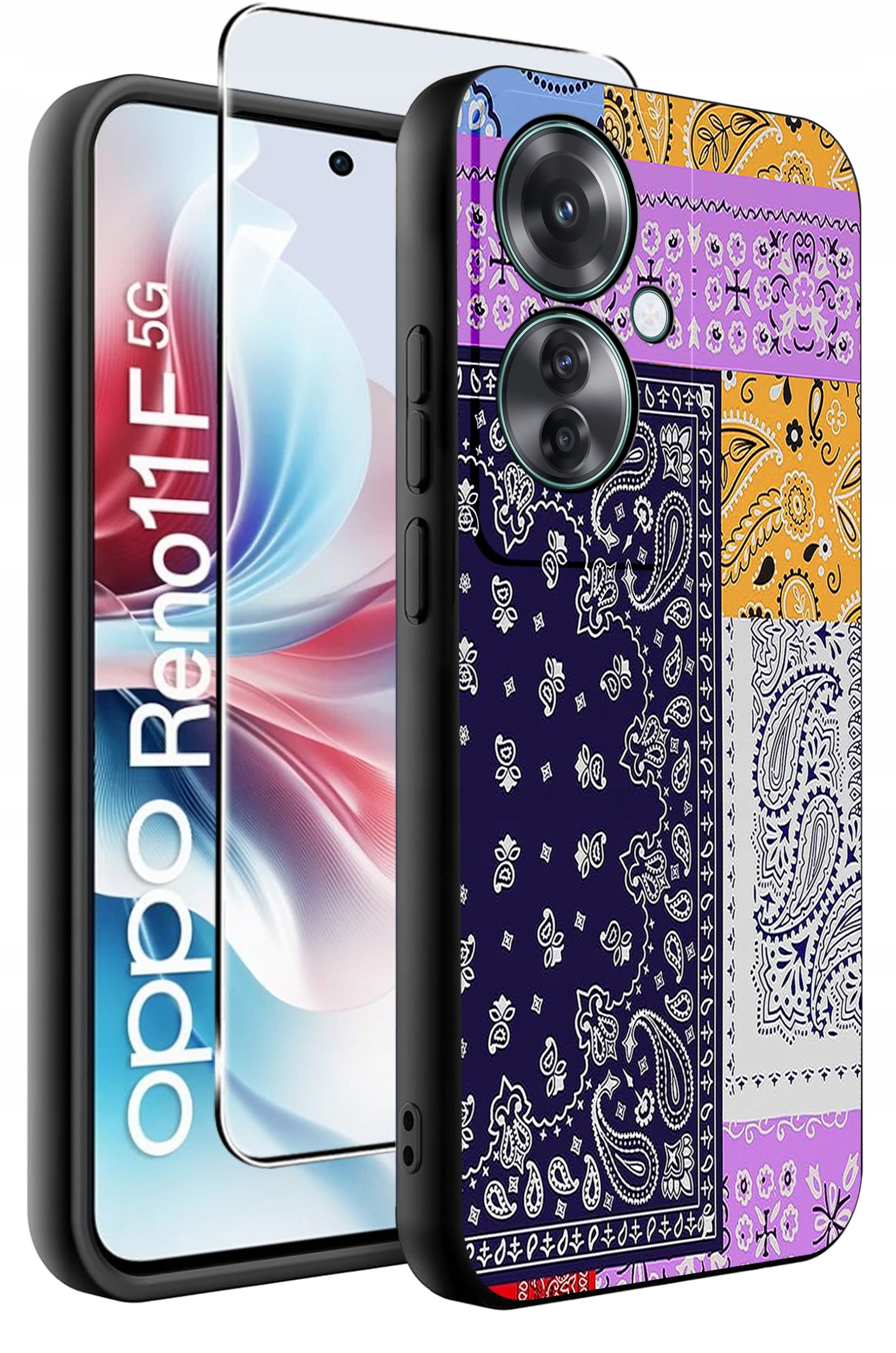 ETUI do Oppo Reno11 F 5G WZORY | SILIKONOWE MATT CASE + SZKŁO HARTOWANE 9H