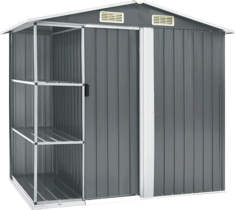 vidaXL Szopa ogrodowa z regałem żelazna szara 205x130x183 cm (47103)