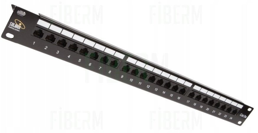 Solarix Patch panel 24 x RJ45 CAT5E UTP z listwą wyważającą 1U SX24L-5E-UTP-BK-N