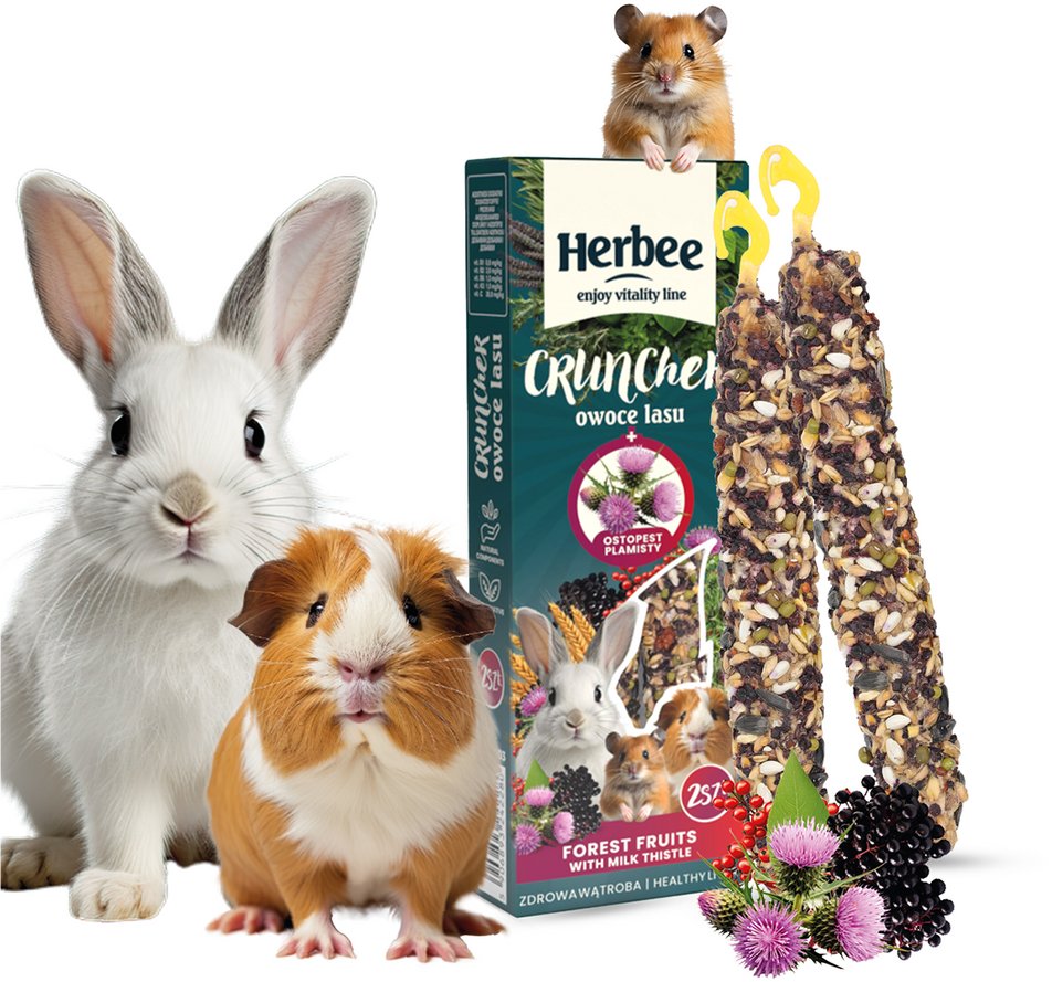 HERBEE cruncher dla gryzoni i królików 115g owoce lasu i ostropestem plamistym