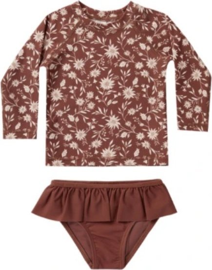 Dziewczęcy Dwuczęściowy Strój Kąpielowy z Falbanką UV Bordowy 90