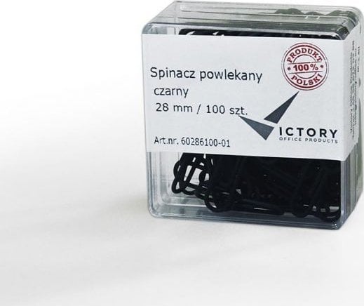 Victory Office Product SPINACZE BIUROWE VICTORY OFFICE 28MM 100 SZT. OKRĄGŁE POWLEKANE CZARNE POJEMNIK PLASTIKOWY