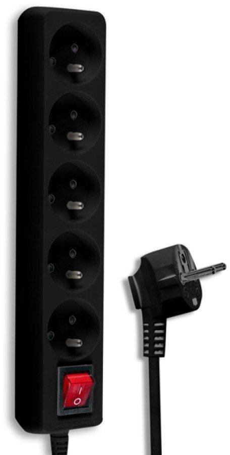 Przedłużacz sieciowy 5 gniazd z uziemieniem i z włącznikiem 5m czarny