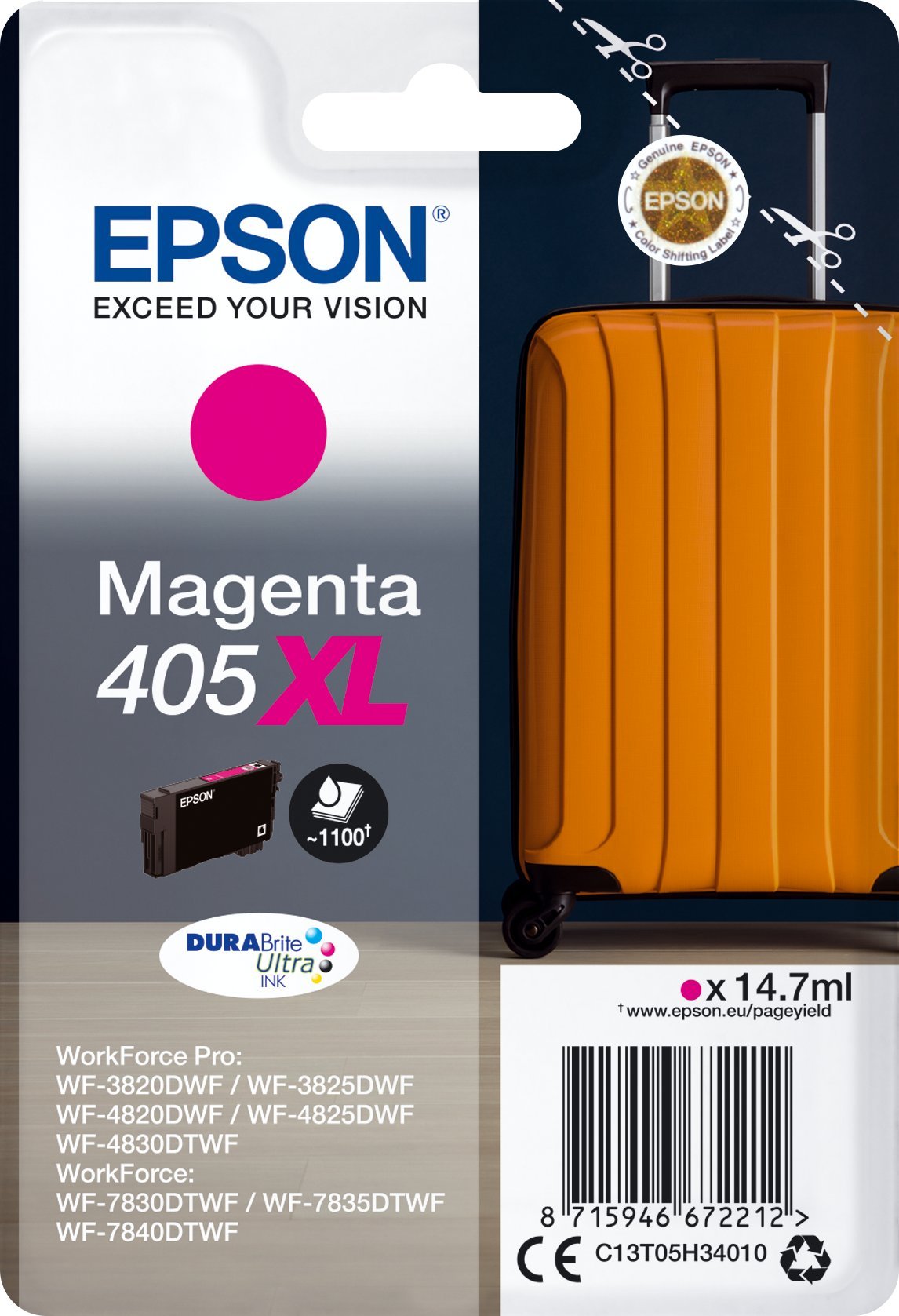 Tusz Epson Epson 405XL - 14.7 ml - XL - Magenta - original - Blister mit RF- / akustischem Alarmsignal - Tintenpatrone - fur WorkForce WF-7310, 7830,