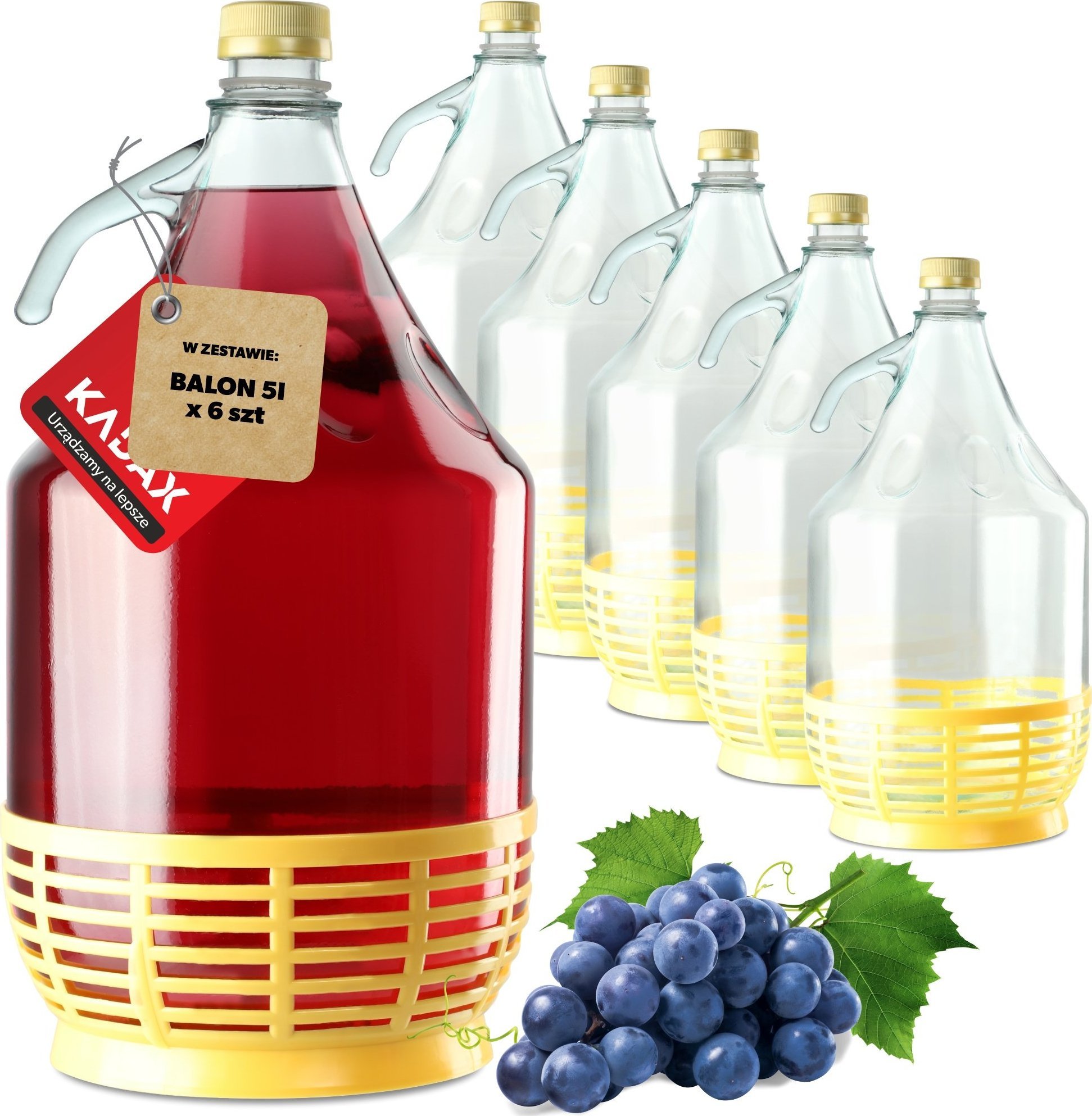 Kadax Gąsior Balon 5L Dama Butelka Na Wino W Koszu 6szt