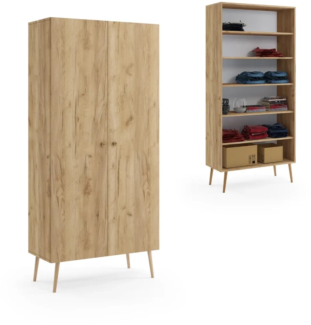 Szafa LEBEL z półkami 87cm dąb craft złoty MELIMEBLE